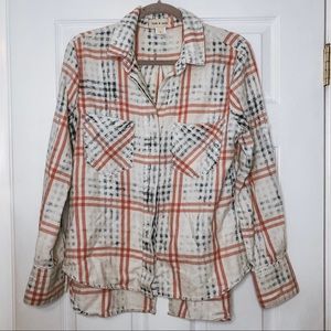 Anthropologie Cloth & Stone Bleached Plaid Top